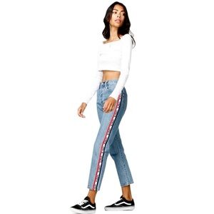 Levi’s 501 Vintage Wash High Waist Cropped Logo Side Stripe Jeans Size 32